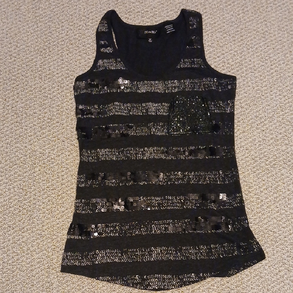Elegant Black Sequin Women's Tank Top